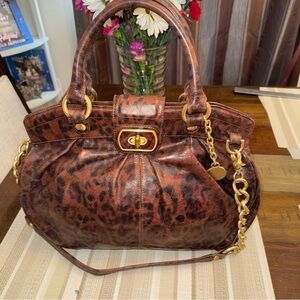 Brahmin Brown Adore  Animal Print with Gold Hardware leather bag.